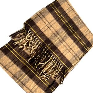 San Dino SCARF Rectangle Wool Brown Tan Yellow Plaid Check Cashmere Finish Italy